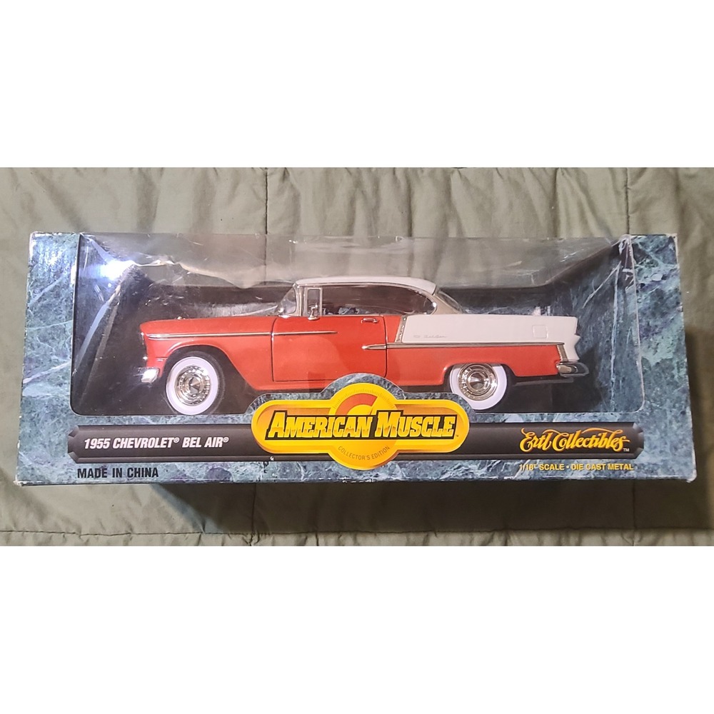 Ertl American Muscle 1955 Chevrolet Bel‎ Air 1/18 in Box Red White Diecast Car
